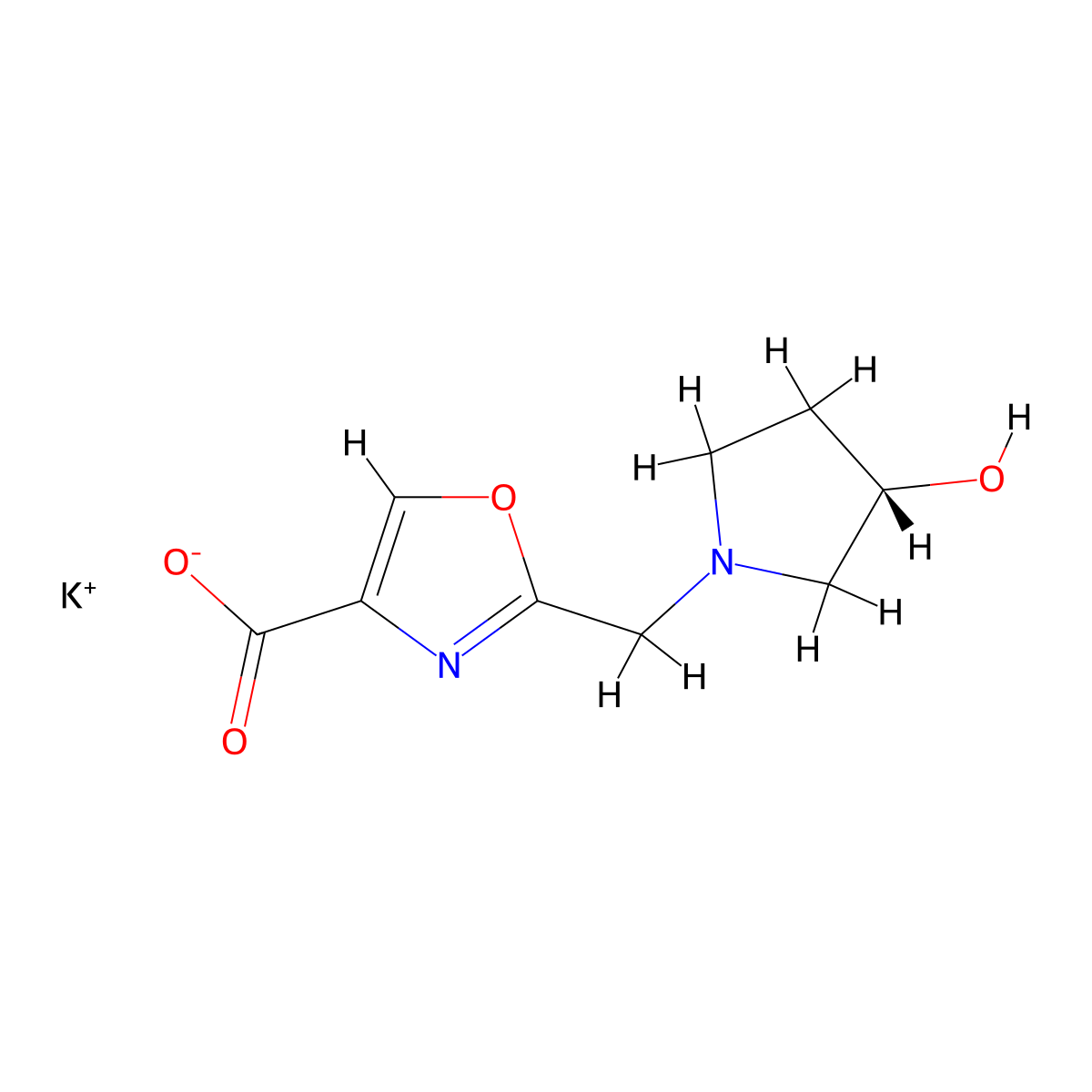 potassium 2-(((3S)-3-hydroxypyrrolidin-1-yl)methyl)-1,3-oxazole-4-carboxylate molecular structure, CAS 2137095-41-9
