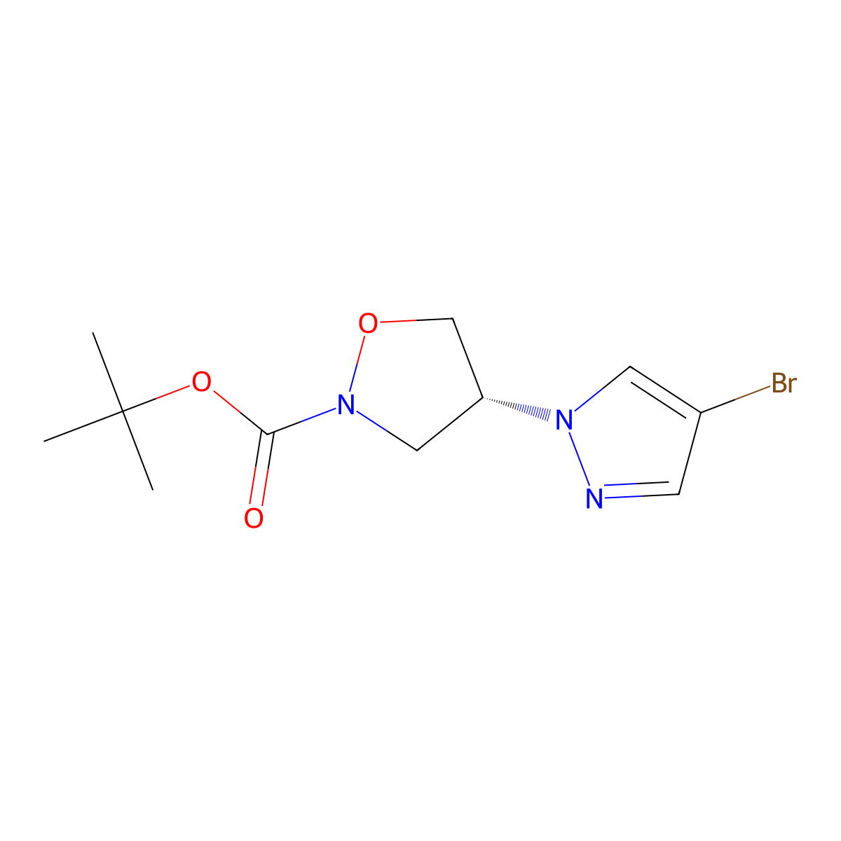 tert-butyl (4R)-4-(4-bromo-1H-pyrazol-1-yl)-1,2-oxazolidine-2-carboxylate molecular structure, CAS 2137099-26-2