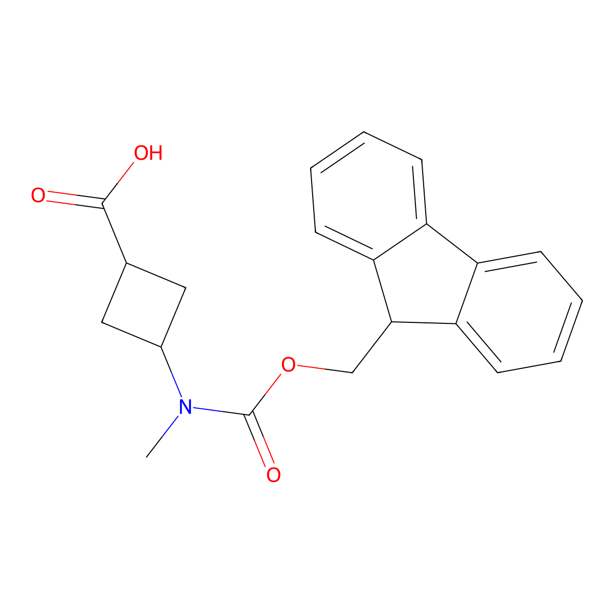 rac-(1s,3s)-3-((((9H-fluoren-9-yl)methoxy)carbonyl)(methyl)amino)cyclobutane-1-carboxylic acid molecular structure, CAS 2137134-93-9