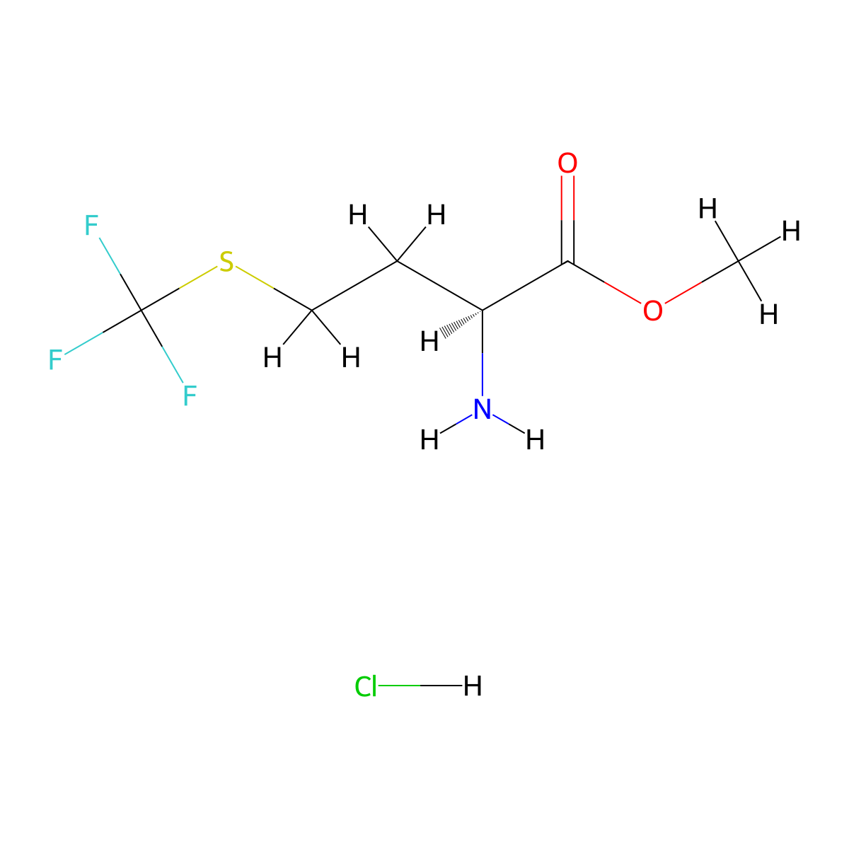 methyl (2S)-2-amino-4-((trifluoromethyl)sulfanyl)butanoate hydrochloride molecular structure, CAS 2137135-78-3