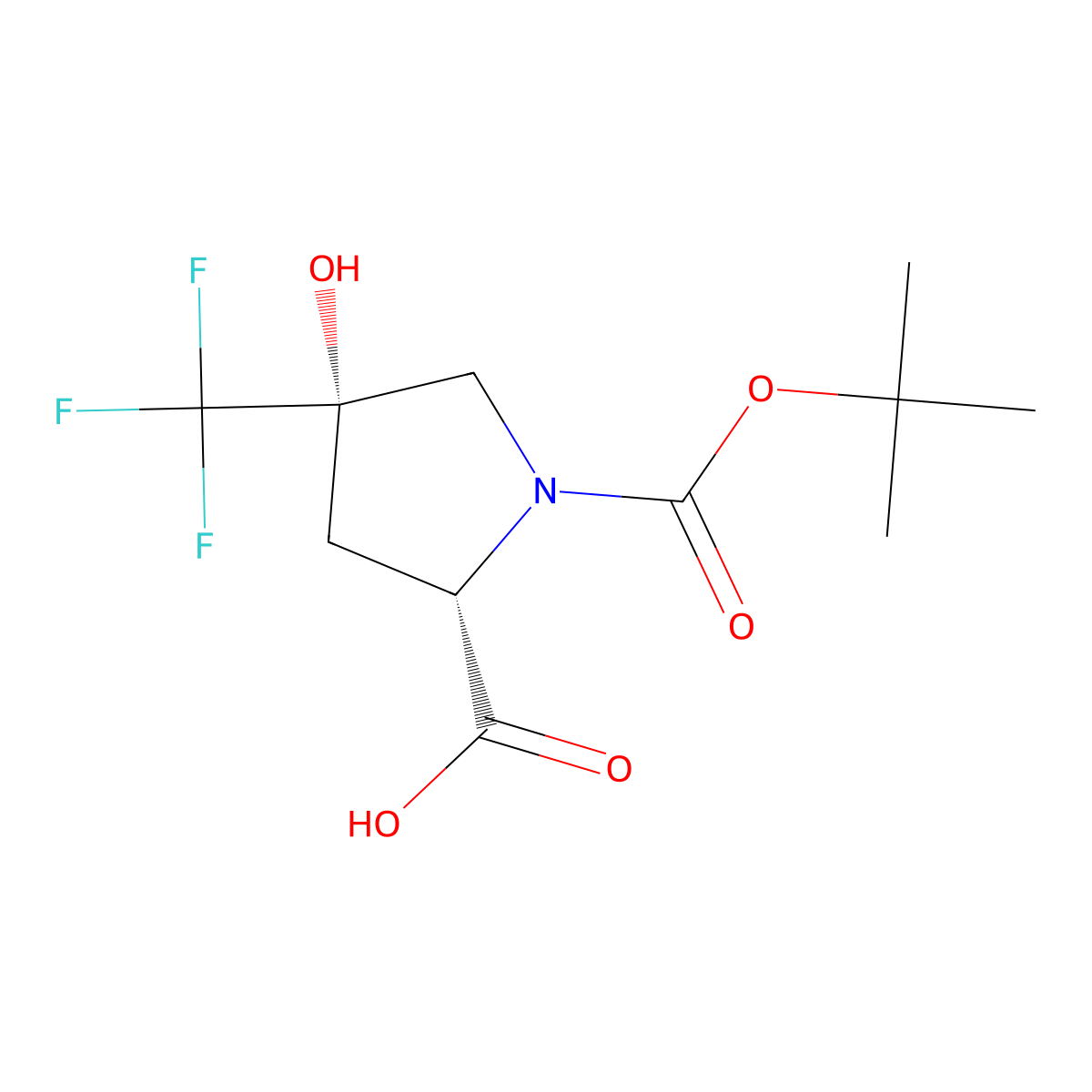 (2S,4S)-1-[(tert-butoxy)carbonyl]-4-hydroxy-4-(trifluoromethyl)pyrrolidine-2-carboxylic acid molecular structure, CAS 2137135-87-4