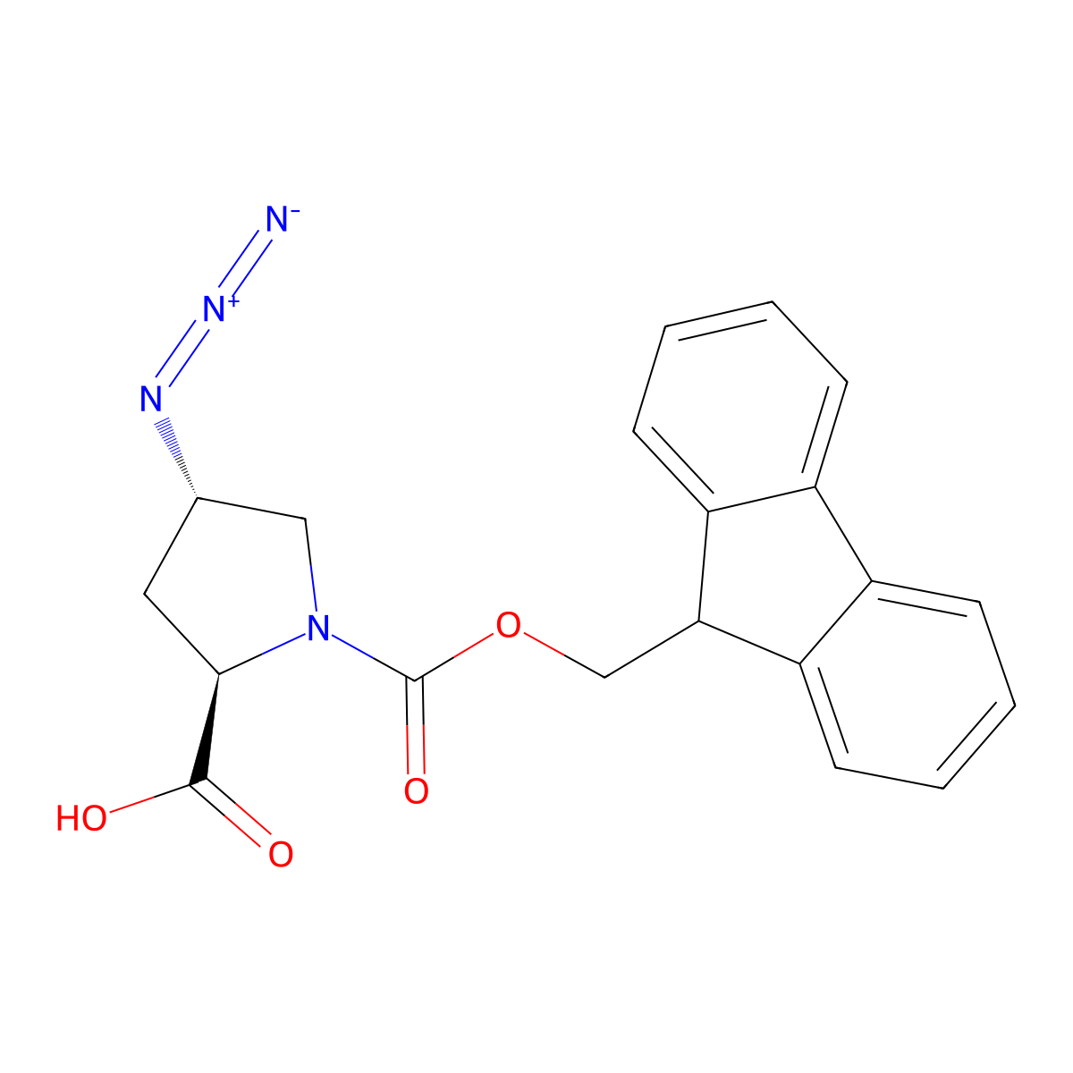 (2R,4S)-4-azido-1-{[(9H-fluoren-9-yl)methoxy]carbonyl}pyrrolidine-2-carboxylic acid molecular structure, CAS 2137142-63-1