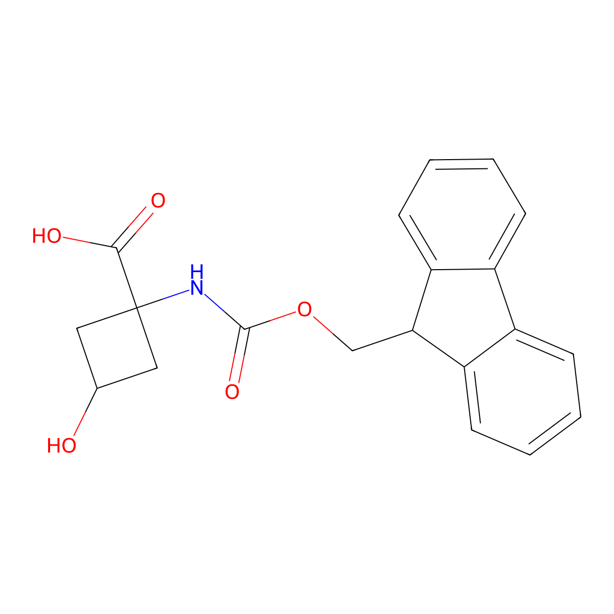 (1s,3s)-1-((((9H-fluoren-9-yl)methoxy)carbonyl)amino)-3-hydroxycyclobutane-1-carboxylic acid molecular structure, CAS 2137143-57-6