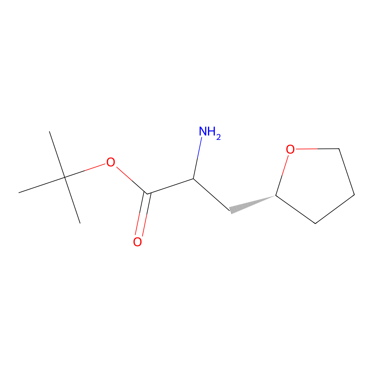 tert-butyl 2-amino-3-[(2R)-oxolan-2-yl]propanoate molecular structure, CAS 2137193-26-9