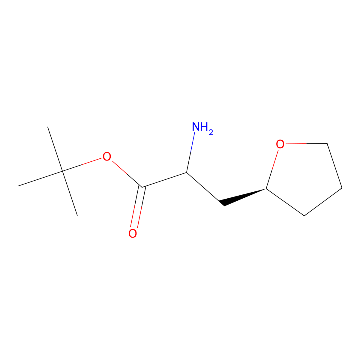 tert-butyl 2-amino-3-[(2S)-oxolan-2-yl]propanoate molecular structure, CAS 2137293-02-6
