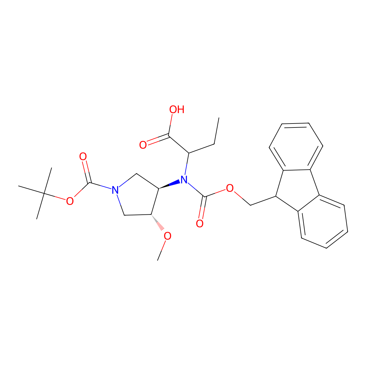 rac-2-{[(3R,4R)-1-[(tert-butoxy)carbonyl]-4-methoxypyrrolidin-3-yl]({[(9H-fluoren-9-yl)methoxy]carbonyl})amino}butanoic acid molecular structure, CAS 2137418-84-7