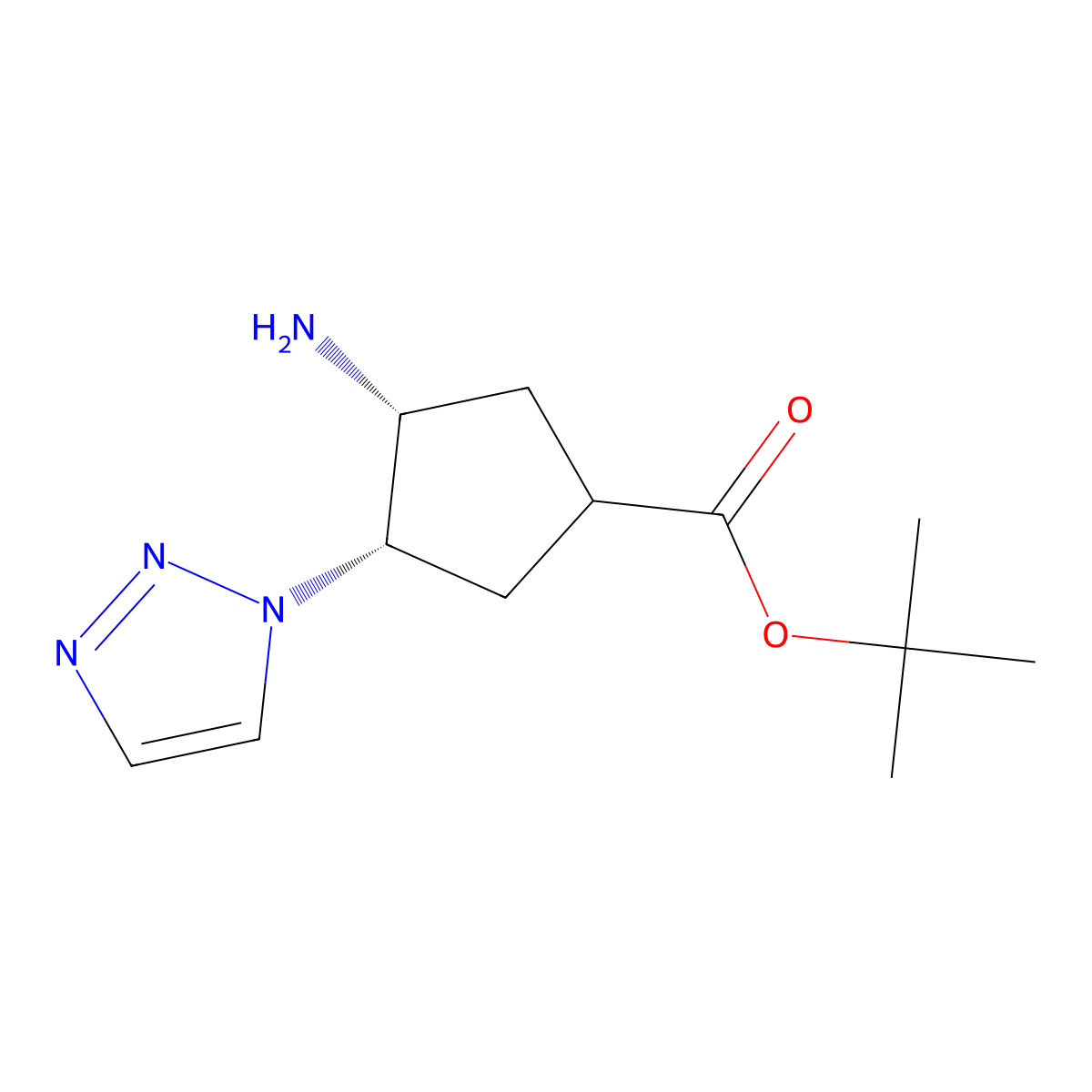 rac-tert-butyl (3R,4S)-3-amino-4-(1H-1,2,3-triazol-1-yl)cyclopentane-1-carboxylate molecular structure, CAS 2137434-28-5