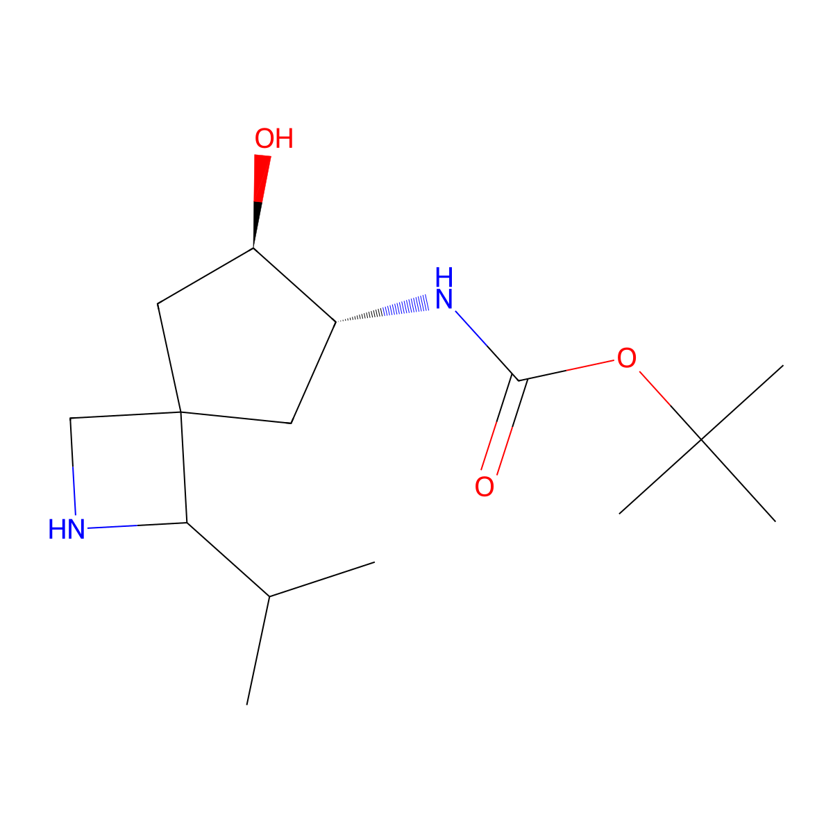 rac-tert-butyl N-[(6R,7R)-7-hydroxy-1-(propan-2-yl)-2-azaspiro[3.4]octan-6-yl]carbamate molecular structure, CAS 2137434-41-2