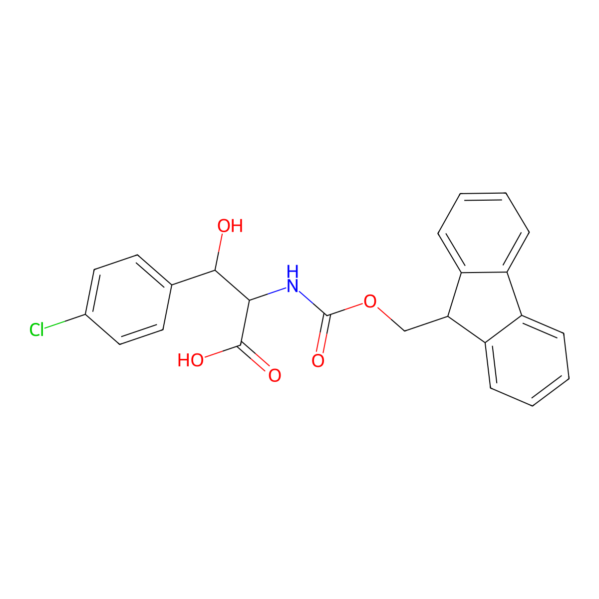 3-(4-chlorophenyl)-2-({[(9H-fluoren-9-yl)methoxy]carbonyl}amino)-3-hydroxypropanoic acid molecular structure, CAS 2137442-77-2
