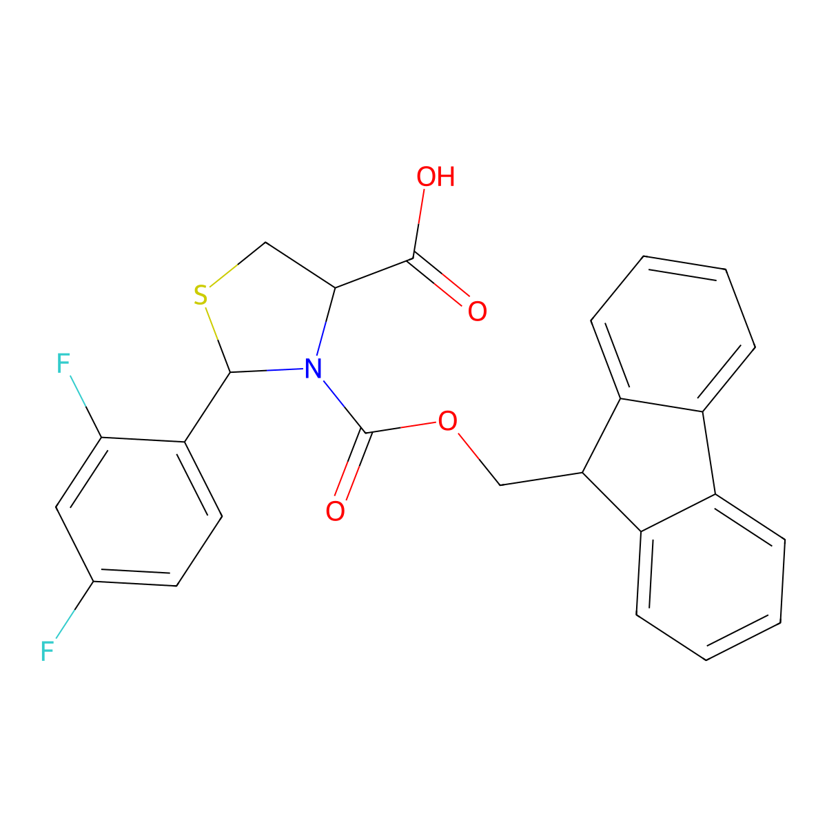 2-(2,4-difluorophenyl)-3-{[(9H-fluoren-9-yl)methoxy]carbonyl}-1,3-thiazolidine-4-carboxylic acid molecular structure, CAS 2137442-82-9