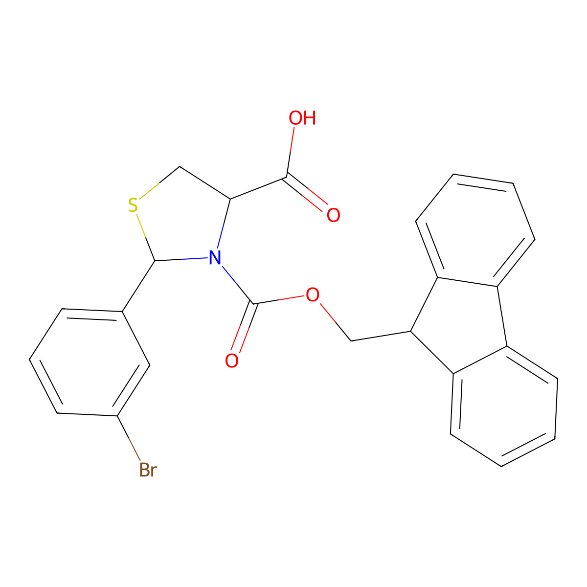 2-(3-bromophenyl)-3-{[(9H-fluoren-9-yl)methoxy]carbonyl}-1,3-thiazolidine-4-carboxylic acid molecular structure, CAS 2137443-56-0