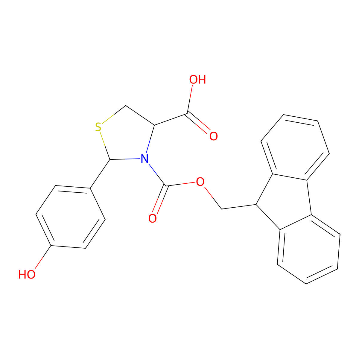3-{[(9H-fluoren-9-yl)methoxy]carbonyl}-2-(4-hydroxyphenyl)-1,3-thiazolidine-4-carboxylic acid molecular structure, CAS 2137446-63-8