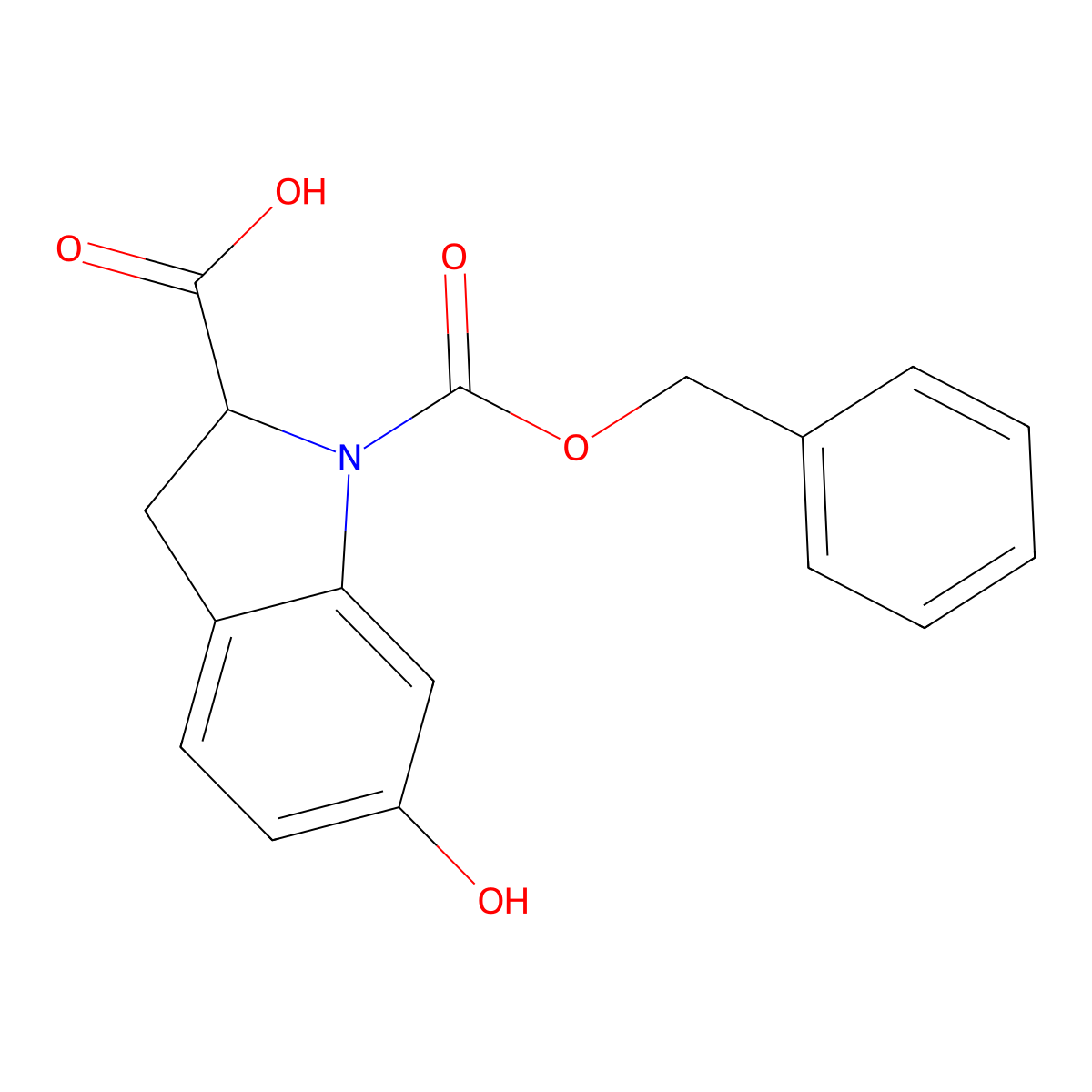1-[(benzyloxy)carbonyl]-6-hydroxy-2,3-dihydro-1H-indole-2-carboxylic acid molecular structure, CAS 2137446-77-4