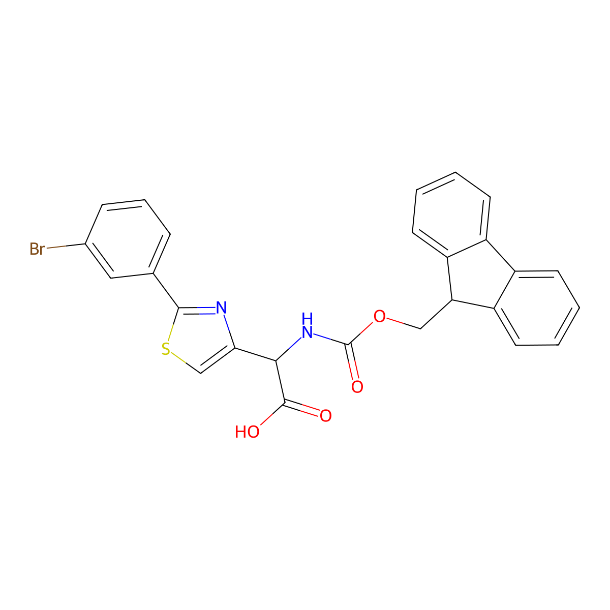 2-[2-(3-bromophenyl)-1,3-thiazol-4-yl]-2-({[(9H-fluoren-9-yl)methoxy]carbonyl}amino)acetic acid molecular structure, CAS 2137447-20-0