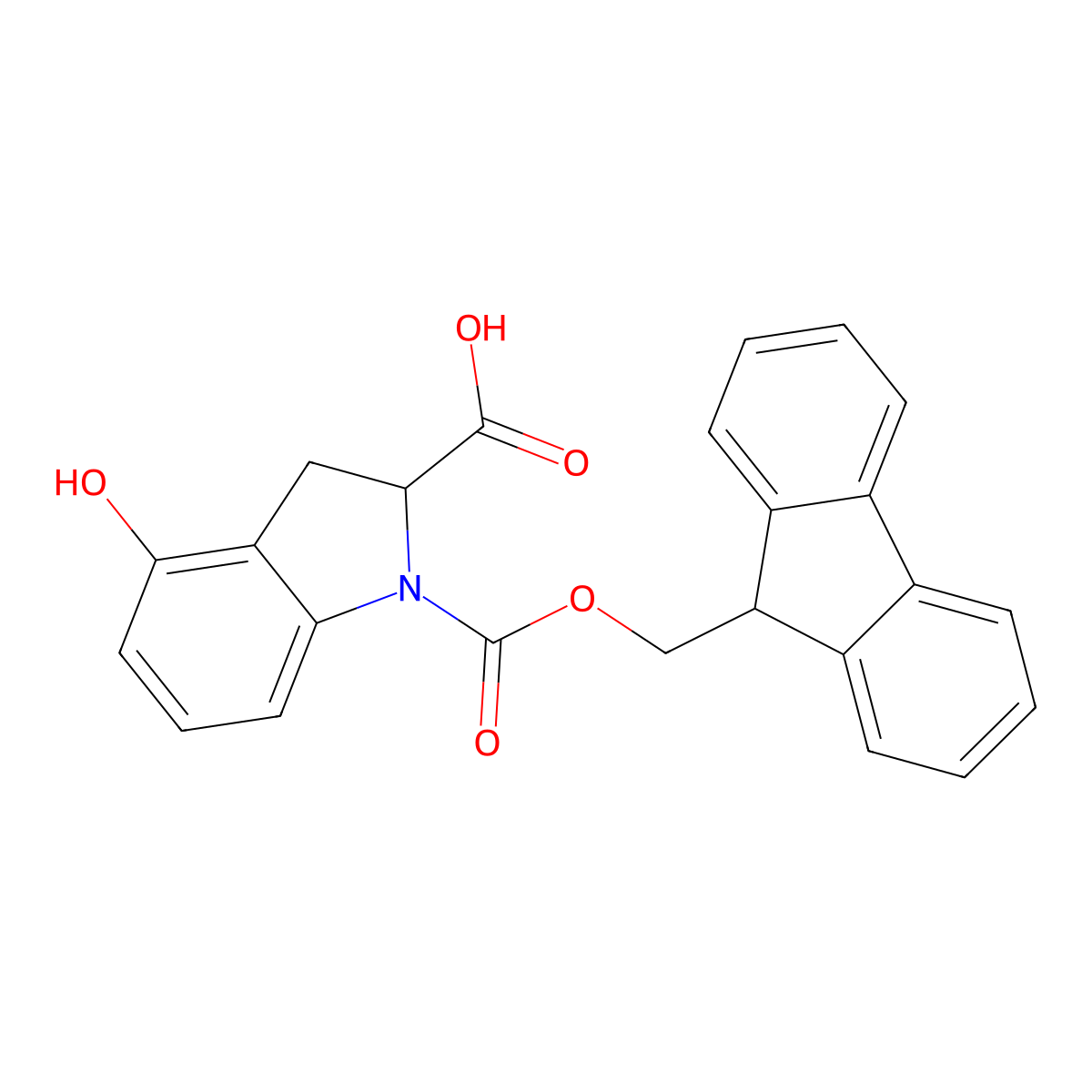 1-{[(9H-fluoren-9-yl)methoxy]carbonyl}-4-hydroxy-2,3-dihydro-1H-indole-2-carboxylic acid molecular structure, CAS 2137447-91-5