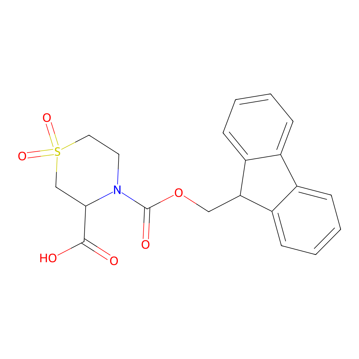 4-(((9H-fluoren-9-yl)methoxy)carbonyl)thiomorpholine-3-carboxylic acid 1,1-dioxide molecular structure, CAS 2137447-97-1