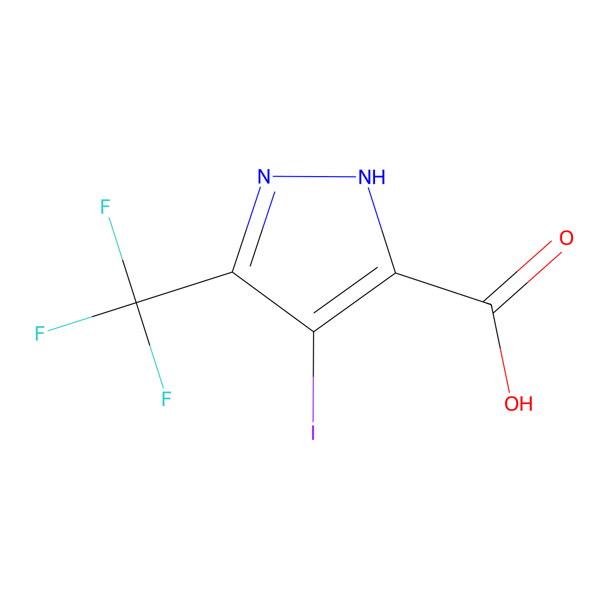 4-iodo-5-(trifluoromethyl)-1H-pyrazole-3-carboxylic acid molecular structure, CAS 2137450-05-4