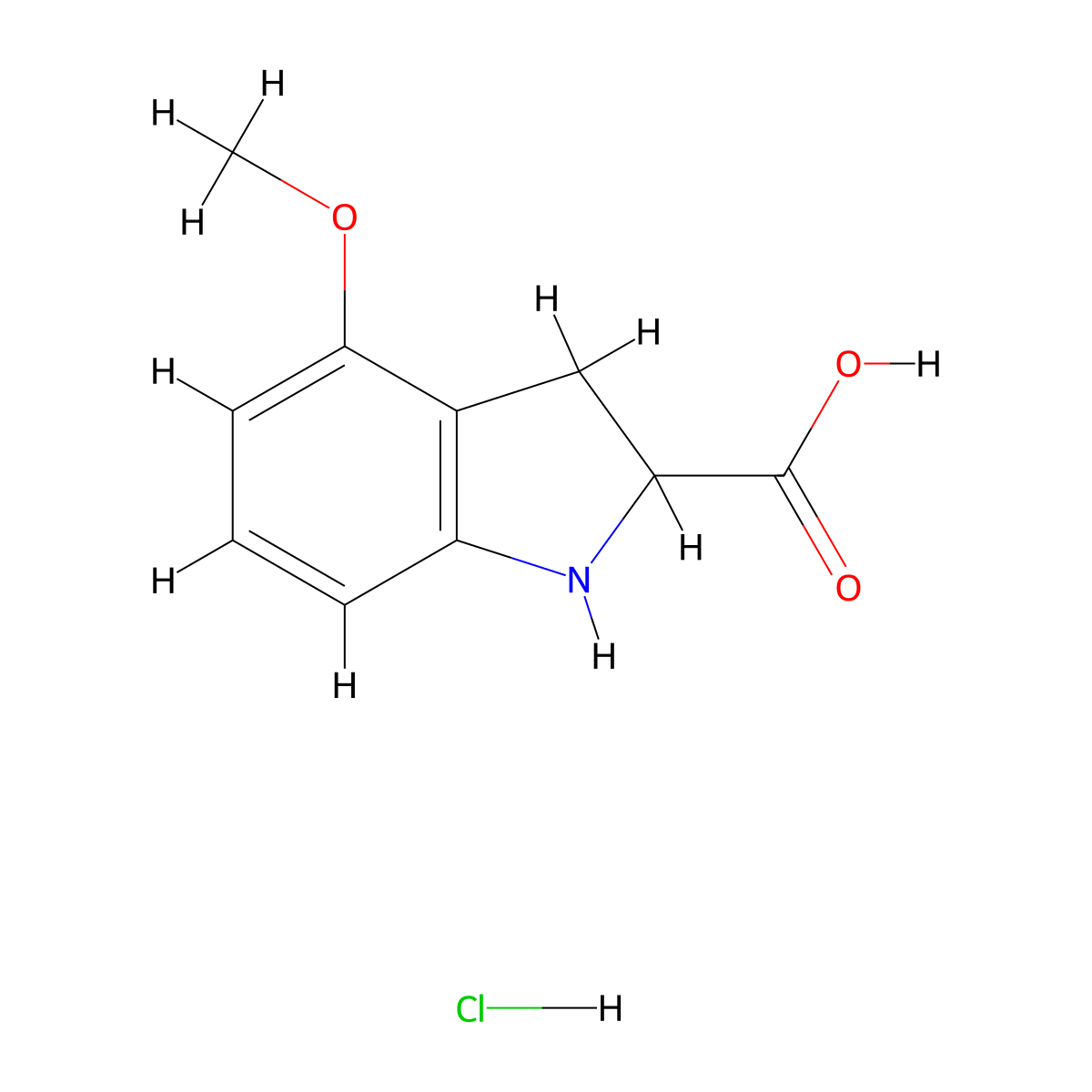 4-methoxy-2,3-dihydro-1H-indole-2-carboxylic acid hydrochloride molecular structure, CAS 2137450-21-4