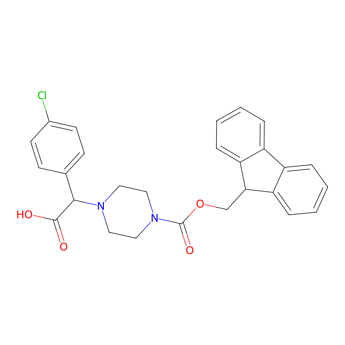2-(4-chlorophenyl)-2-(4-{[(9H-fluoren-9-yl)methoxy]carbonyl}piperazin-1-yl)acetic acid molecular structure, CAS 2137450-46-3