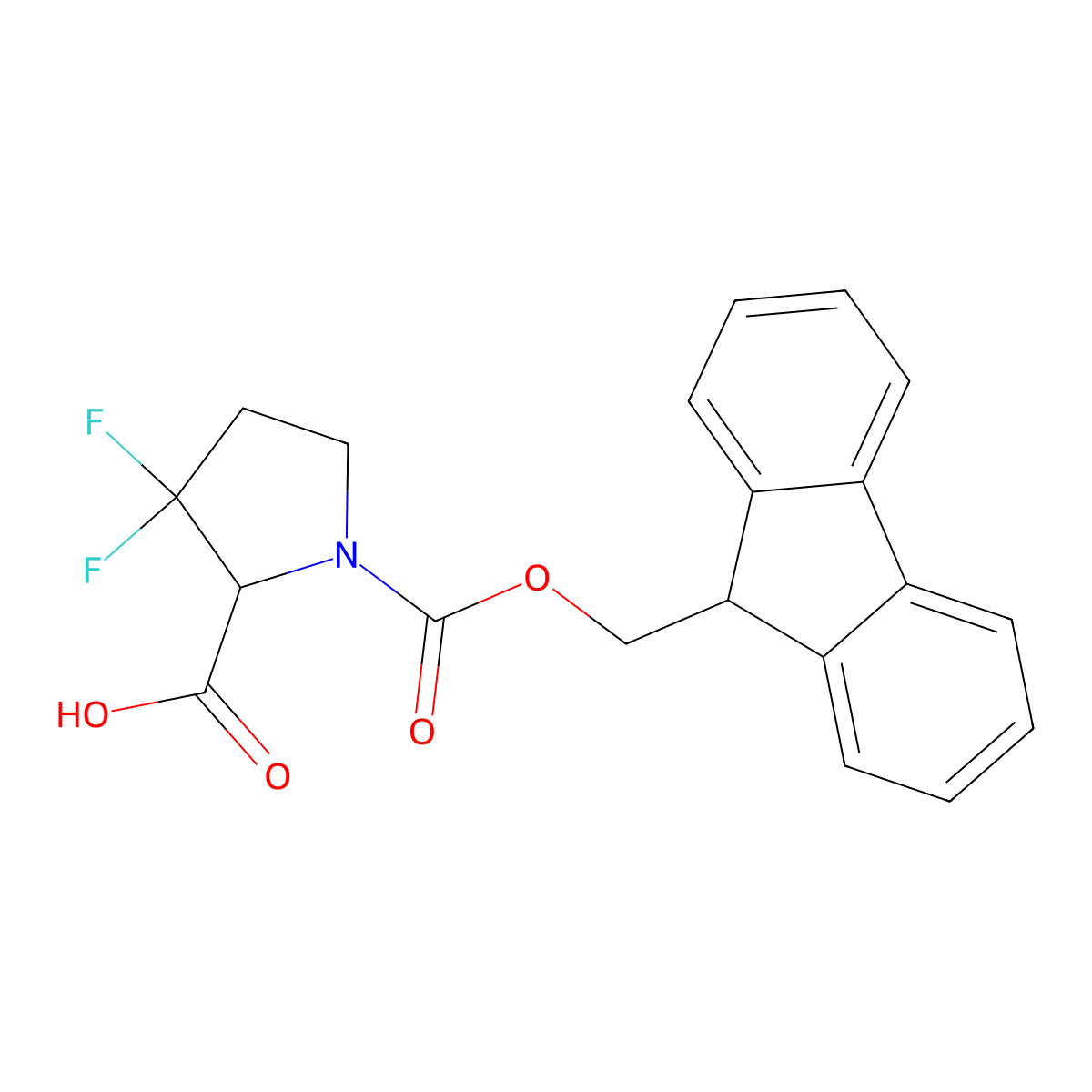 1-{[(9H-fluoren-9-yl)methoxy]carbonyl}-3,3-difluoropyrrolidine-2-carboxylic acid molecular structure, CAS 2137451-60-4