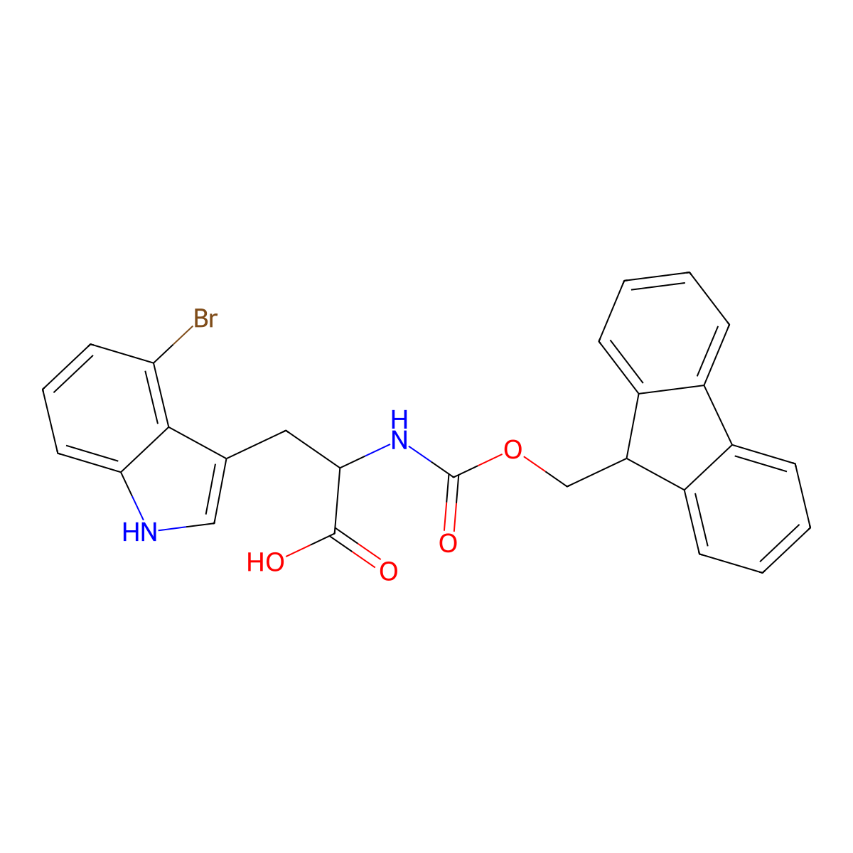 3-(4-bromo-1H-indol-3-yl)-2-({[(9H-fluoren-9-yl)methoxy]carbonyl}amino)propanoic acid molecular structure, CAS 2137451-61-5