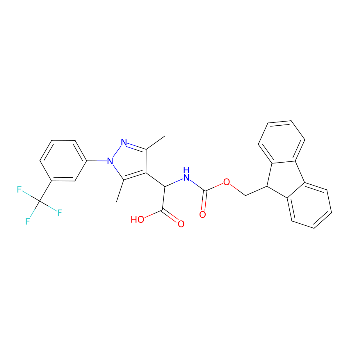 2-{3,5-dimethyl-1-[3-(trifluoromethyl)phenyl]-1H-pyrazol-4-yl}-2-({[(9H-fluoren-9-yl)methoxy]carbonyl}amino)acetic acid molecular structure, CAS 2137451-97-7