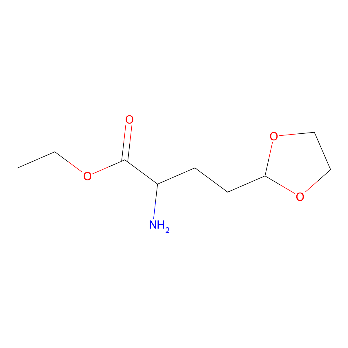Ethyl 2-amino-4-(1,3-dioxolan-2-yl)butanoate molecular structure, CAS 2137457-65-7
