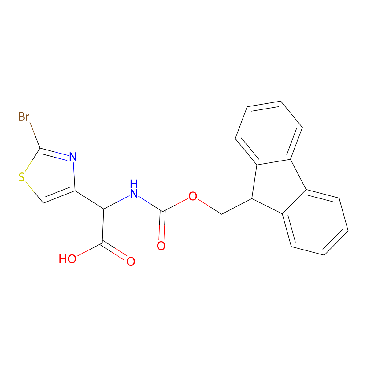 2-(2-bromo-1,3-thiazol-4-yl)-2-({[(9H-fluoren-9-yl)methoxy]carbonyl}amino)acetic acid molecular structure, CAS 2137457-93-1