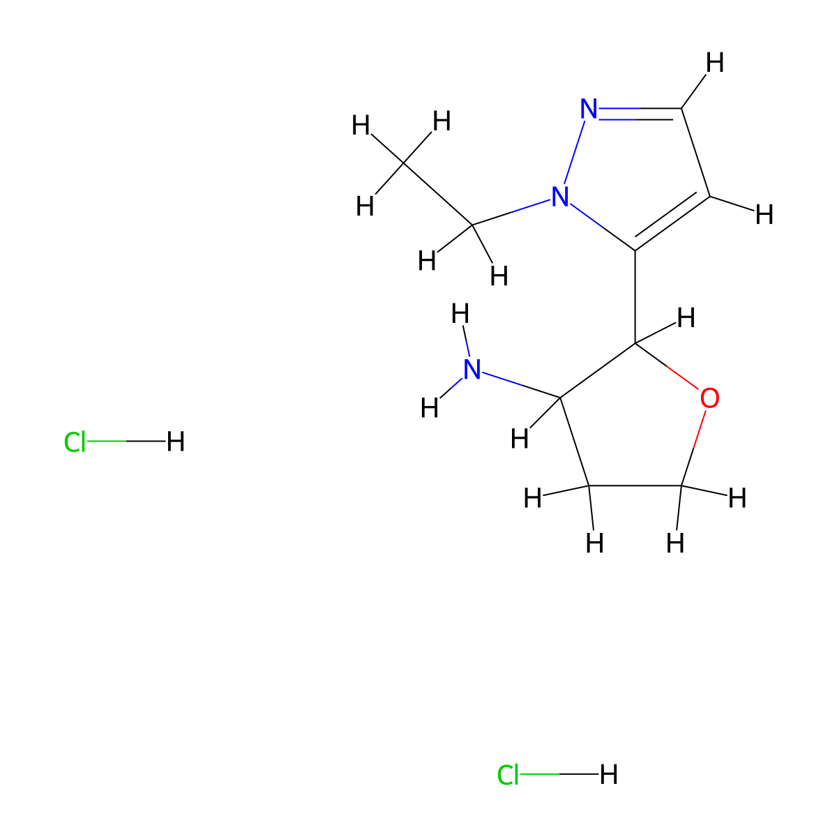 2-(1-ethyl-1H-pyrazol-5-yl)oxolan-3-amine dihydrochloride molecular structure, CAS 2137458-43-4