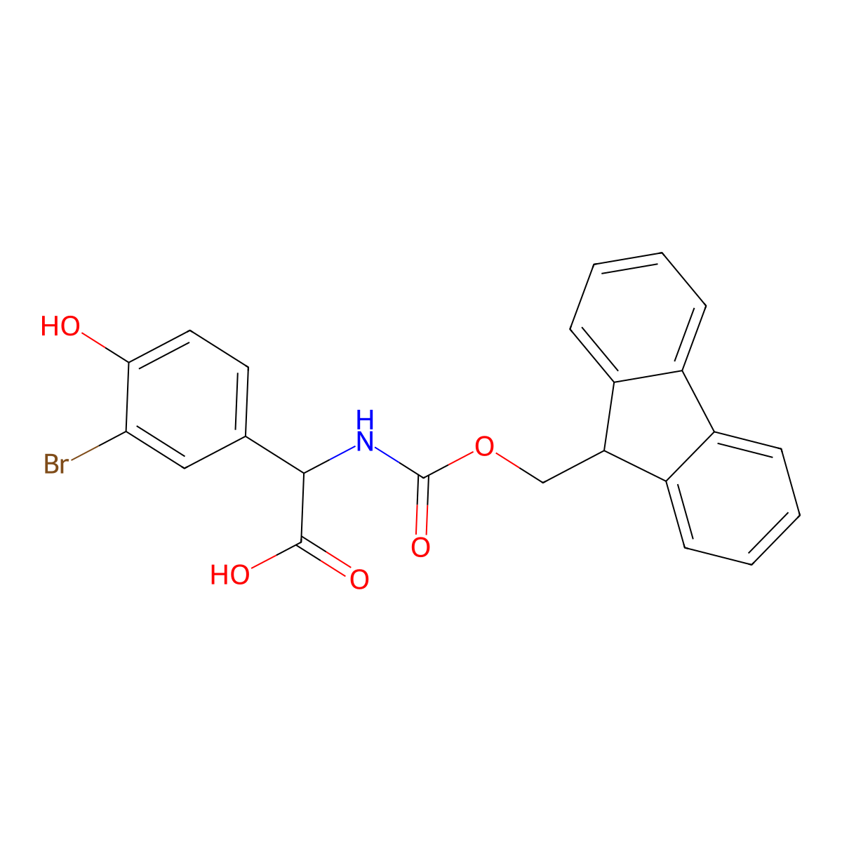 2-(3-bromo-4-hydroxyphenyl)-2-({[(9H-fluoren-9-yl)methoxy]carbonyl}amino)acetic acid molecular structure, CAS 2137458-47-8