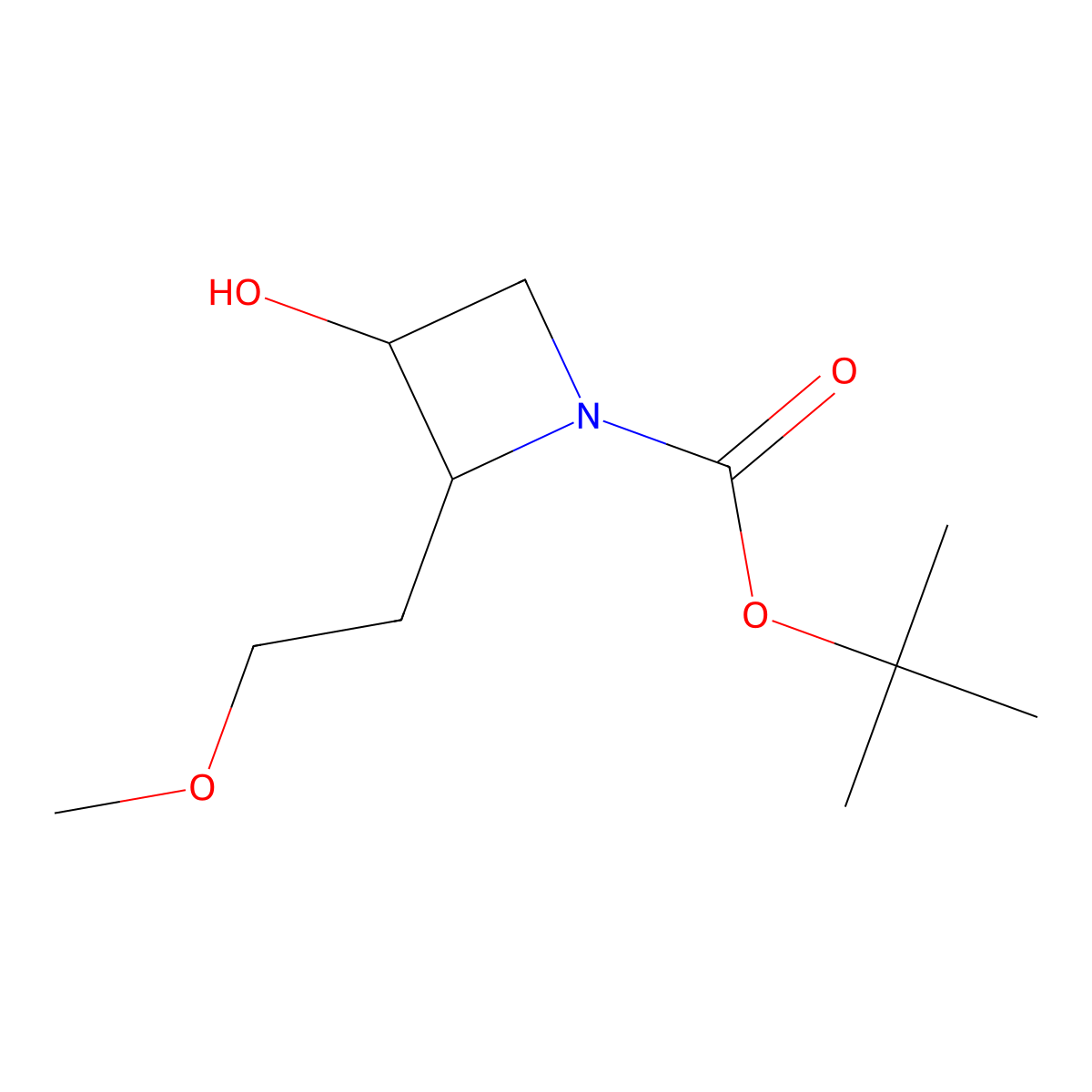 Tert-butyl 3-hydroxy-2-(2-methoxyethyl)azetidine-1-carboxylate molecular structure, CAS 2137458-57-0