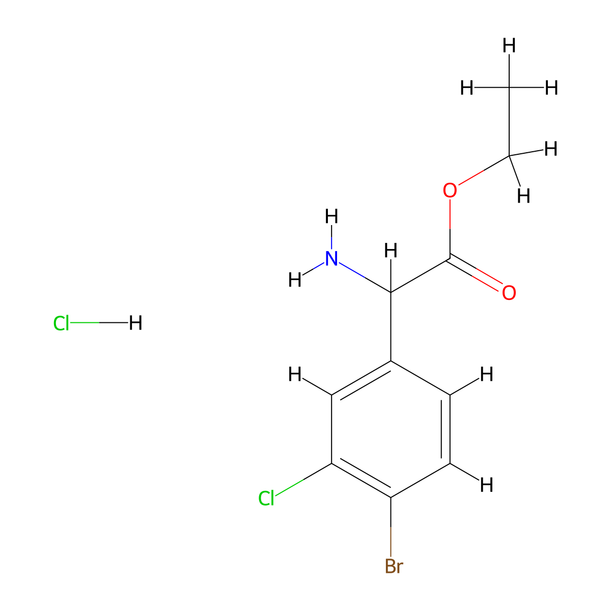 Ethyl 2-amino-2-(4-bromo-3-chlorophenyl)acetate hydrochloride molecular structure, CAS 2137458-84-3