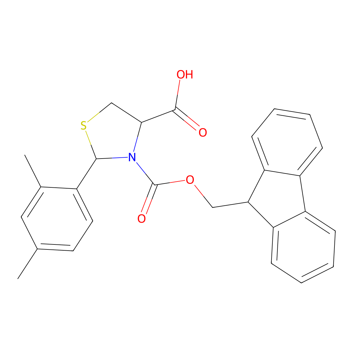 2-(2,4-dimethylphenyl)-3-{[(9H-fluoren-9-yl)methoxy]carbonyl}-1,3-thiazolidine-4-carboxylic acid molecular structure, CAS 2137459-19-7