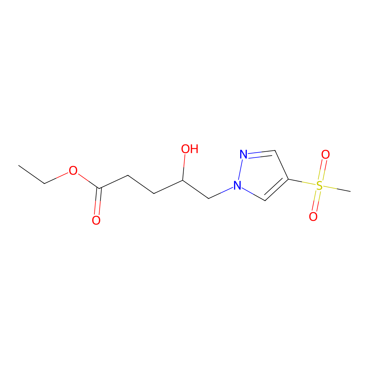 ethyl 4-hydroxy-5-(4-methanesulfonyl-1H-pyrazol-1-yl)pentanoate molecular structure, CAS 2137459-21-1