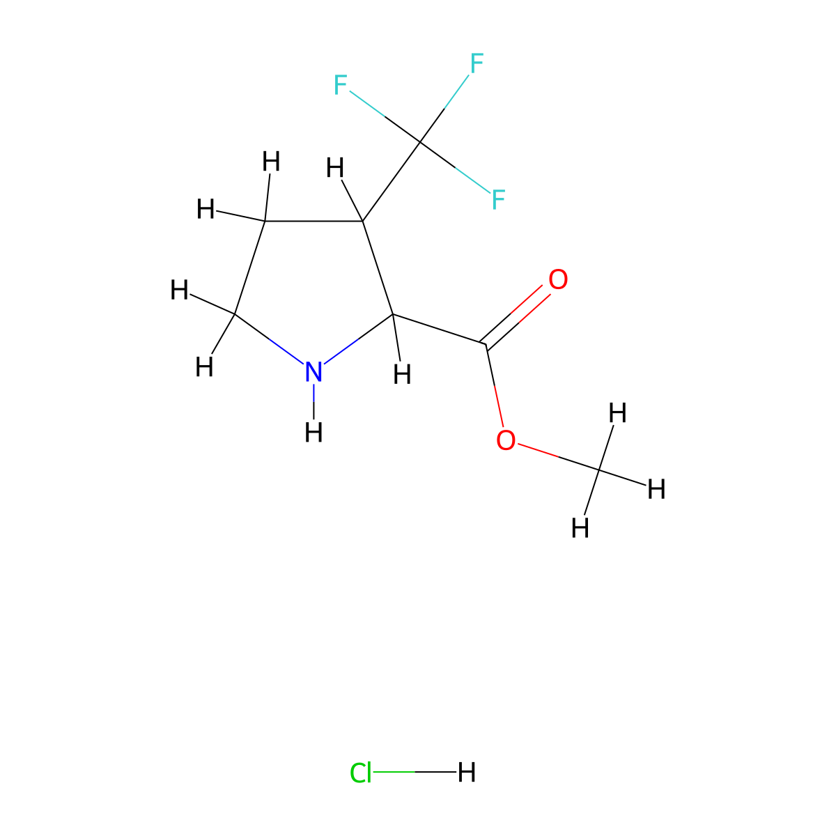 Methyl 3-(trifluoromethyl)pyrrolidine-2-carboxylate hydrochloride molecular structure, CAS 2137462-15-6