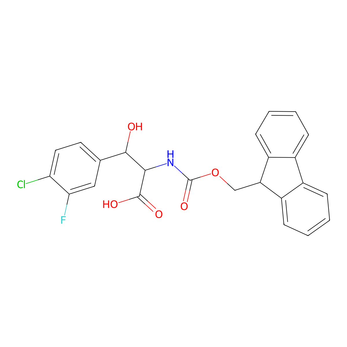 3-(4-chloro-3-fluorophenyl)-2-({[(9H-fluoren-9-yl)methoxy]carbonyl}amino)-3-hydroxypropanoic acid molecular structure, CAS 2137462-20-3
