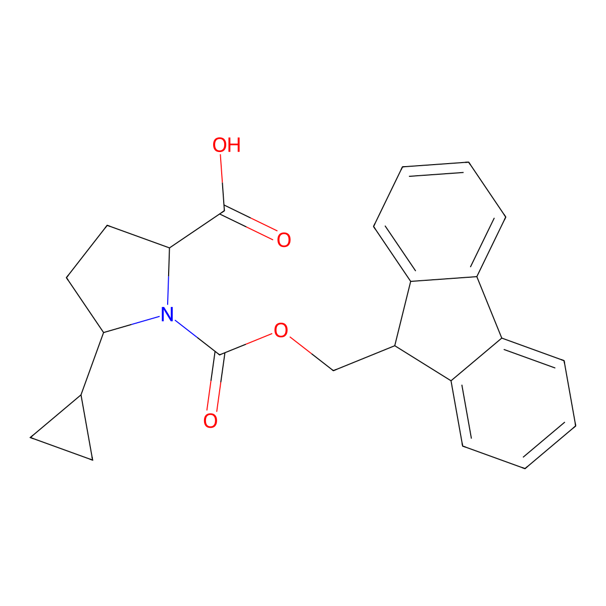 5-cyclopropyl-1-{[(9H-fluoren-9-yl)methoxy]carbonyl}pyrrolidine-2-carboxylic acid molecular structure, CAS 2137462-26-9