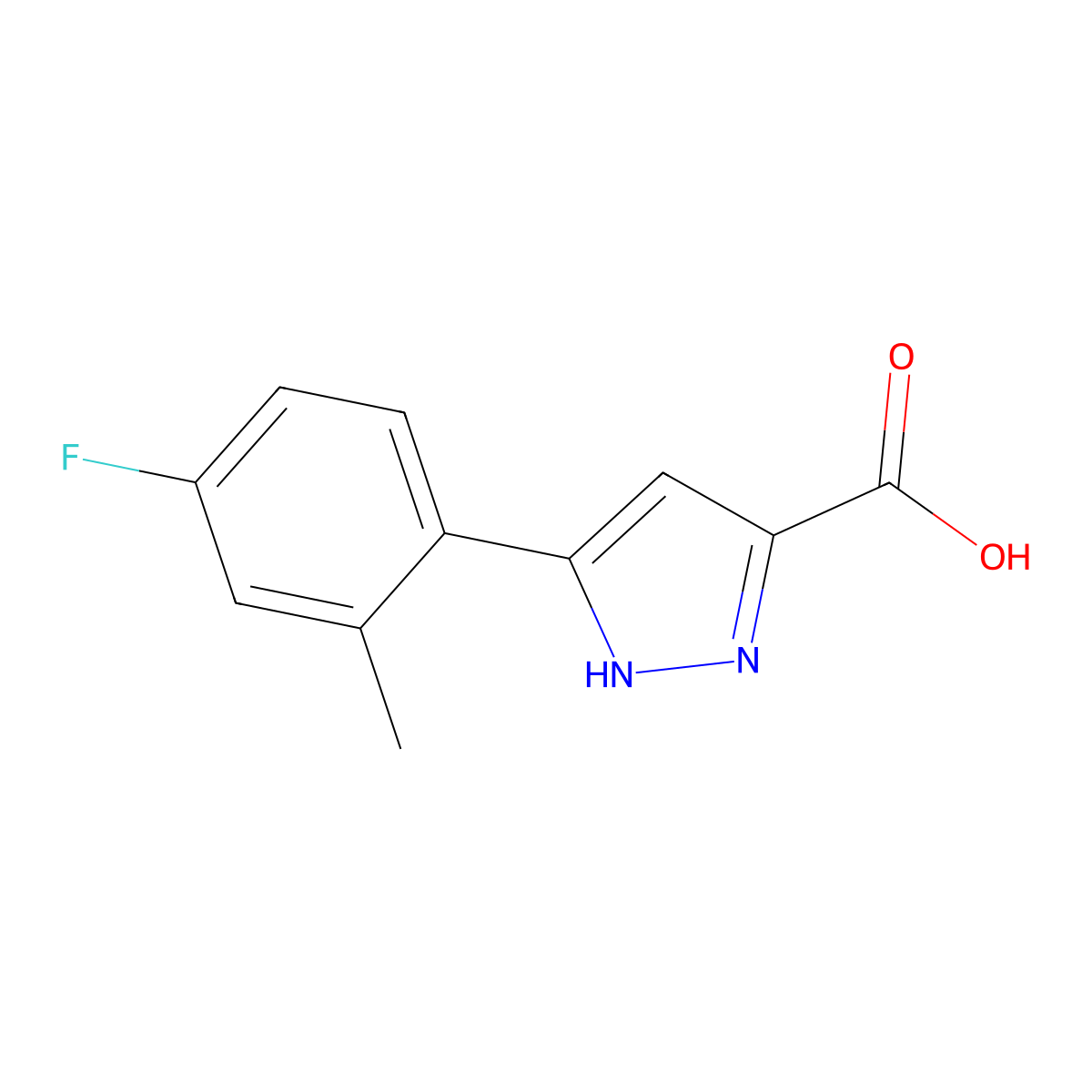 5-(4-fluoro-2-methylphenyl)-1H-pyrazole-3-carboxylic acid molecular structure, CAS 2137469-97-5