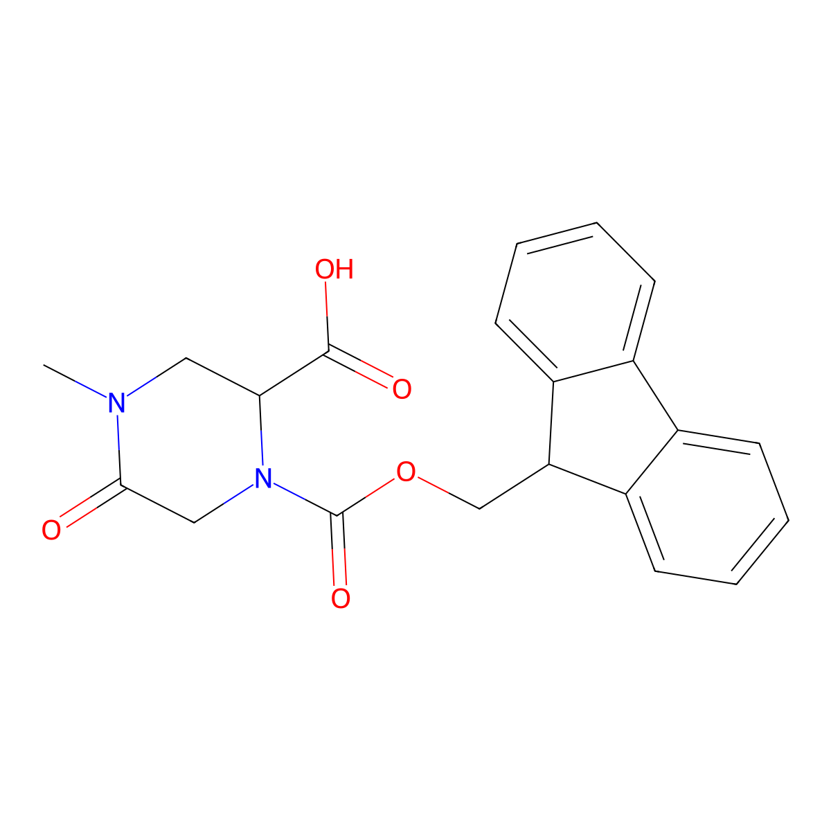 1-(((9H-fluoren-9-yl)methoxy)carbonyl)-4-methyl-5-oxopiperazine-2-carboxylic acid molecular structure, CAS 2137470-37-0
