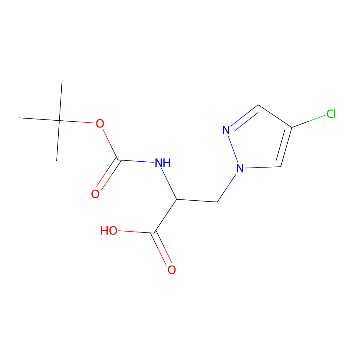 2-{[(tert-butoxy)carbonyl]amino}-3-(4-chloro-1H-pyrazol-1-yl)propanoic acid molecular structure, CAS 2137471-66-8