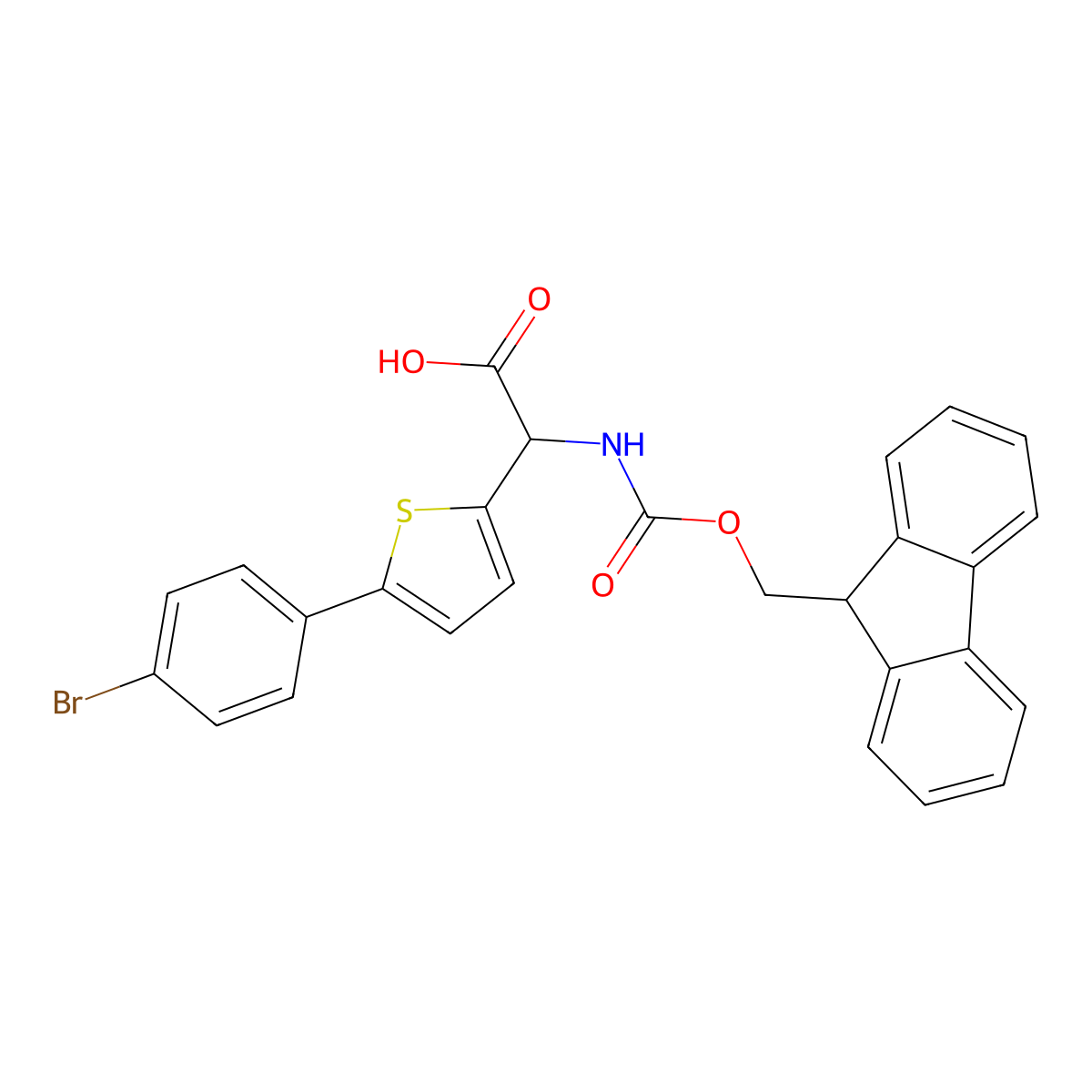 2-[5-(4-bromophenyl)thiophen-2-yl]-2-({[(9H-fluoren-9-yl)methoxy]carbonyl}amino)acetic acid molecular structure, CAS 2137472-07-0