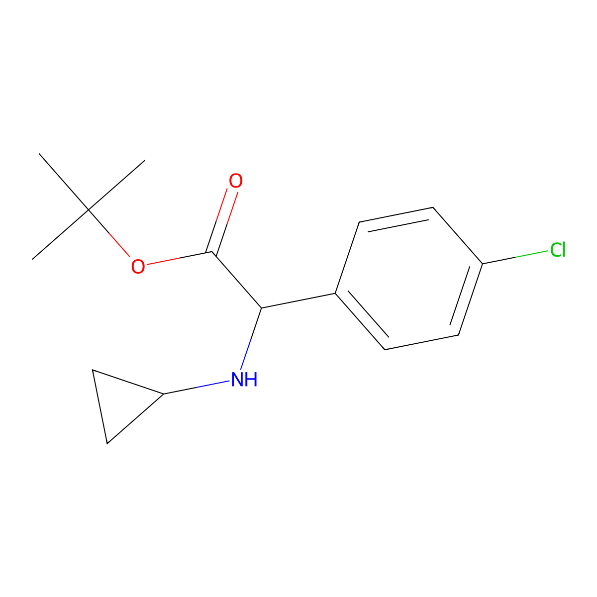 Tert-butyl 2-(4-chlorophenyl)-2-(cyclopropylamino)acetate molecular structure, CAS 2137473-30-2