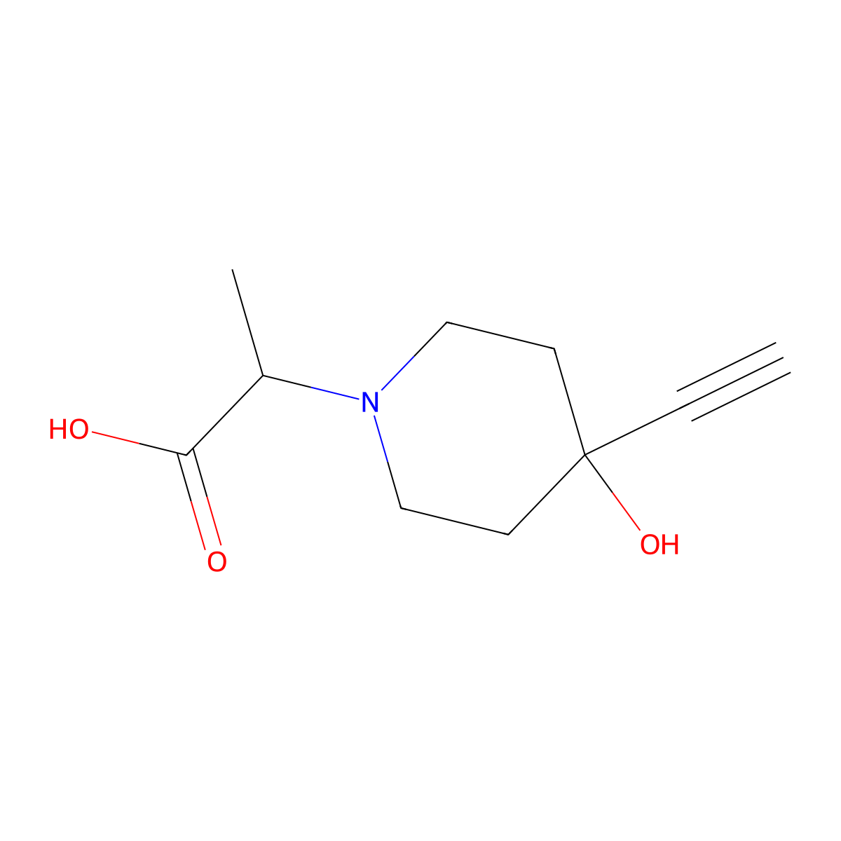 2-(4-Ethynyl-4-hydroxypiperidin-1-yl)propanoic acid molecular structure, CAS 2137473-89-1