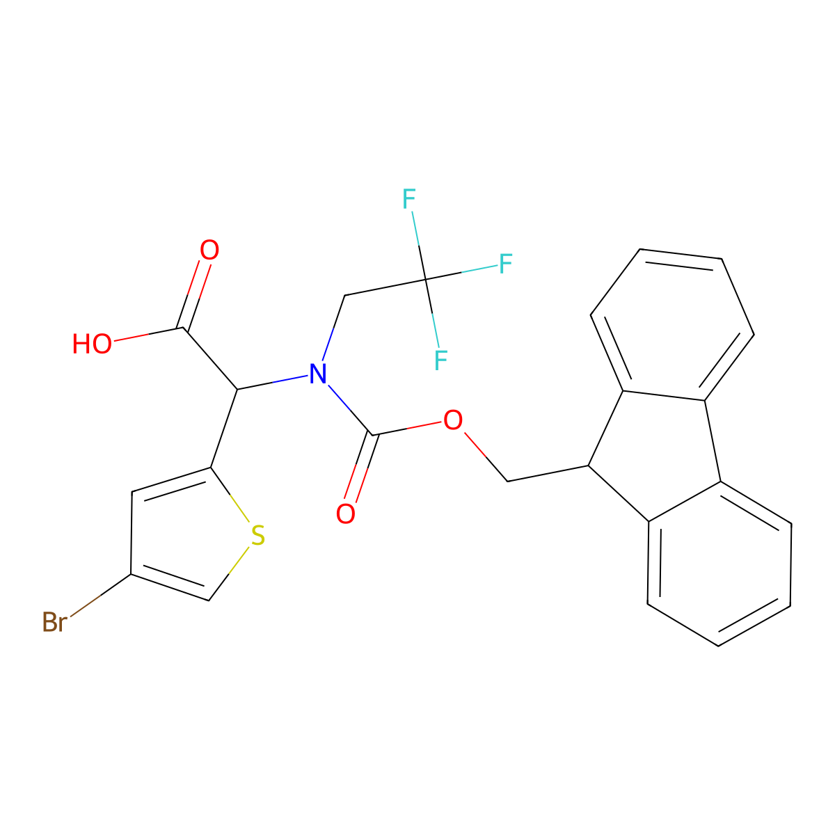 2-(4-bromothiophen-2-yl)-2-({[(9H-fluoren-9-yl)methoxy]carbonyl}(2,2,2-trifluoroethyl)amino)acetic acid molecular structure, CAS 2137476-48-1
