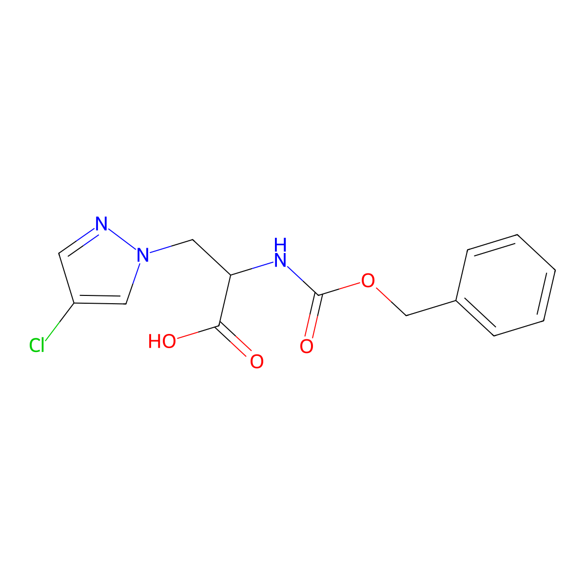 2-{[(benzyloxy)carbonyl]amino}-3-(4-chloro-1H-pyrazol-1-yl)propanoic acid molecular structure, CAS 2137477-54-2