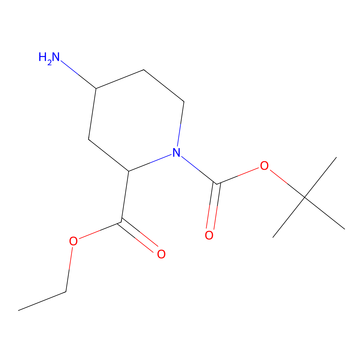1-Tert-butyl 2-ethyl 4-aminopiperidine-1,2-dicarboxylate molecular structure, CAS 2137478-30-7