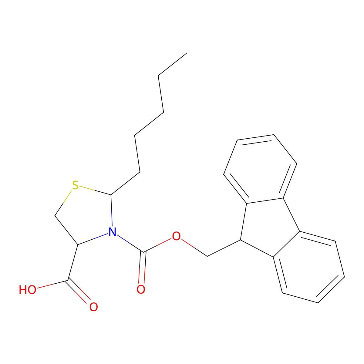 3-{[(9H-fluoren-9-yl)methoxy]carbonyl}-2-pentyl-1,3-thiazolidine-4-carboxylic acid molecular structure, CAS 2137478-35-2