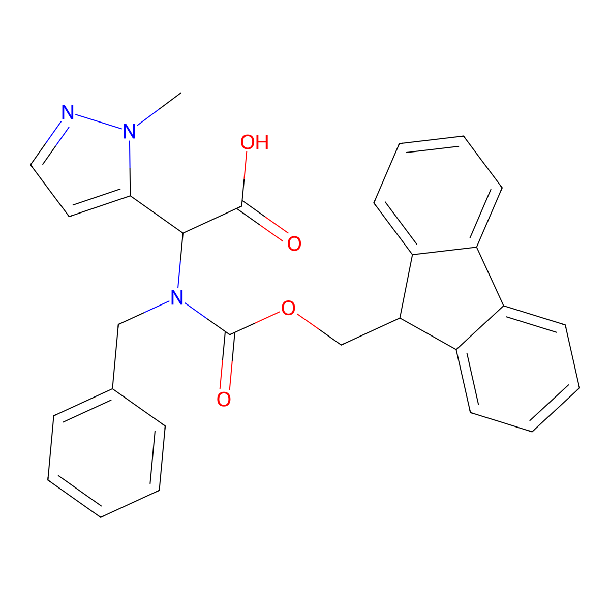 2-[benzyl({[(9H-fluoren-9-yl)methoxy]carbonyl})amino]-2-(1-methyl-1H-pyrazol-5-yl)acetic acid molecular structure, CAS 2137480-99-8