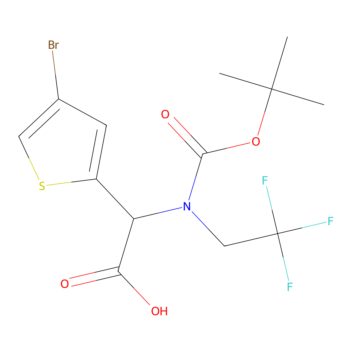 2-(4-Bromothiophen-2-yl)-2-{[(tert-butoxy)carbonyl](2,2,2-trifluoroethyl)amino}acetic acid molecular structure, CAS 2137481-35-5