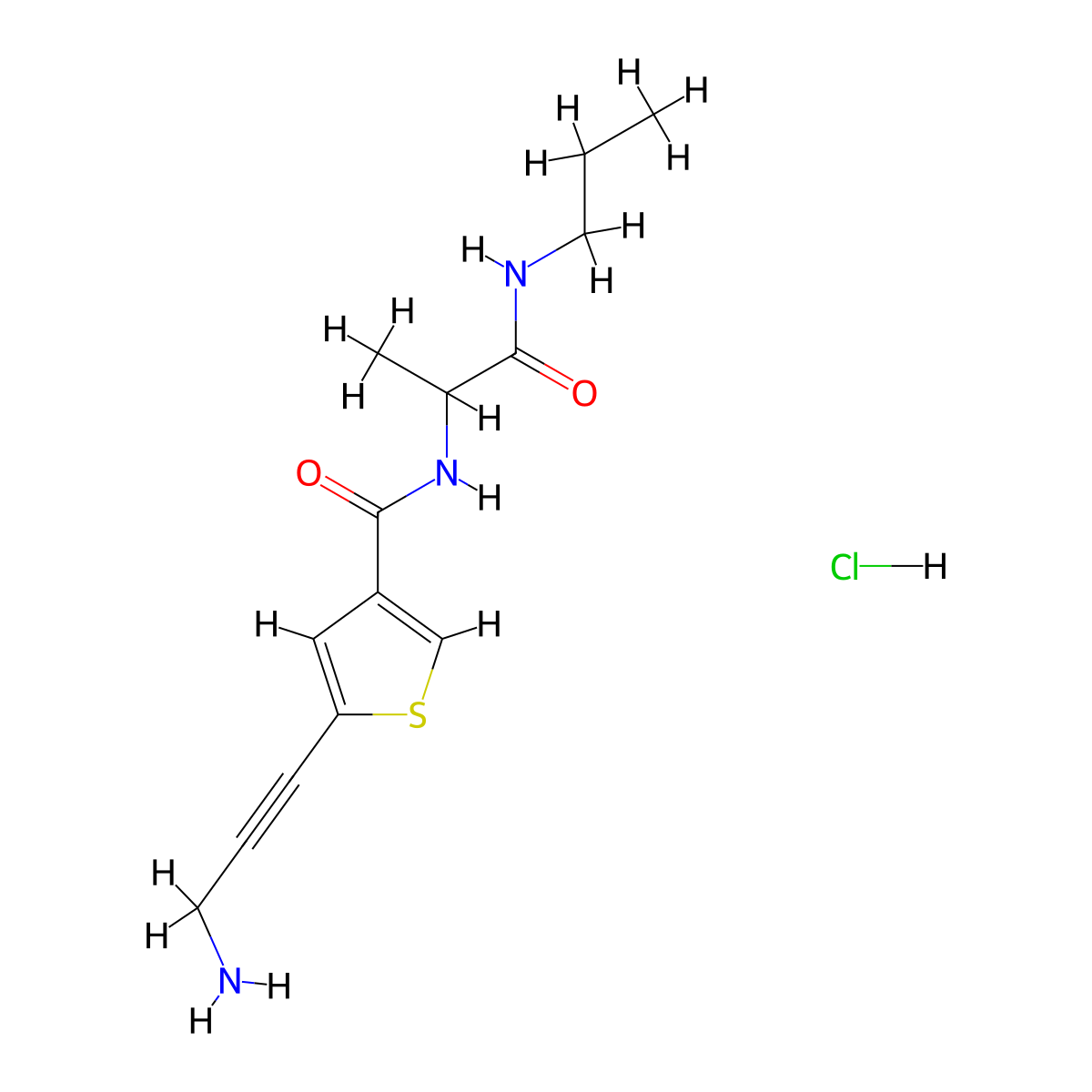 2-{[5-(3-aminoprop-1-yn-1-yl)thiophen-3-yl]formamido}-N-propylpropanamide hydrochloride molecular structure, CAS 2137481-46-8